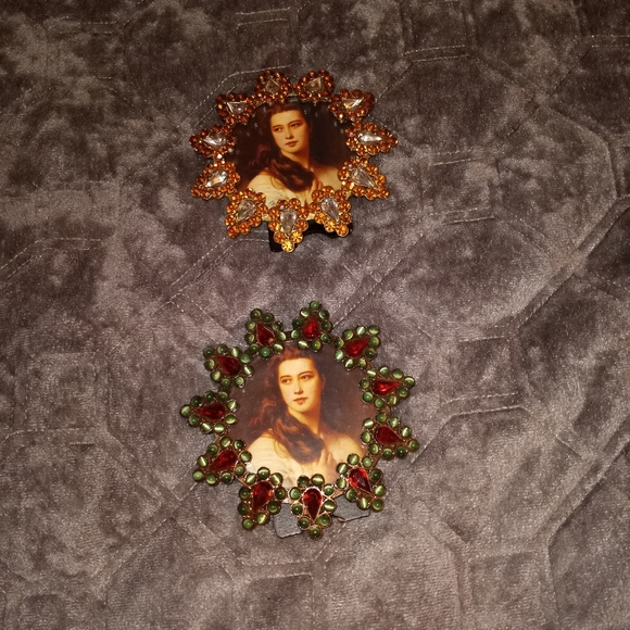 2 Rhinestone Teardrop Shaped Gemstone Picture Frames - Picture 2 of 5